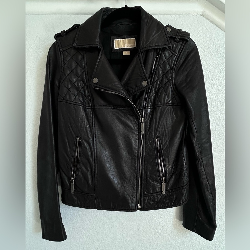 Michale Kors Quilted Women's Black Leather Biker Jacket